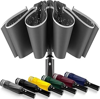 ExploreBlissTravel Umbrella Superior, Beautiful & Compact, Large Strong but Light Portable and Automatic Folding Rain Umbrella, Premium Grip, Fits Car & Backpack