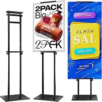 Display Poster Stand, 2 Pack Double Sided Heavy Duty Sign Stand with Non-Slip Base, Adjustable Metal Floor Standing Sign Holder - Up to 75 Inch for Banners, Boards, and Foam Pedestals, BLACK