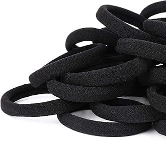 50PCS Black Hair Ties for Women, Cotton Seamless Hair Bands, Elastic Ponytail Holders, No Damage for Thick Hair, 2 Inch in Diameter, by Qarwayoc