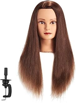 24"-26" 100% Human Hair Mannequin Head Training Head Cosmetology Manikin with Free Clamp Stand (Brown)