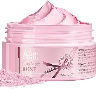ANAI RUI Rose Facial Mask, Deep Cleansing, Clay Mask with Kaolin Pink Clay, Gifts for Women, Niacinamide, Collagen, Hyaluronic Acid for Moisturizing & Smooth Skin, Pores Minimizers, 4.23 Oz