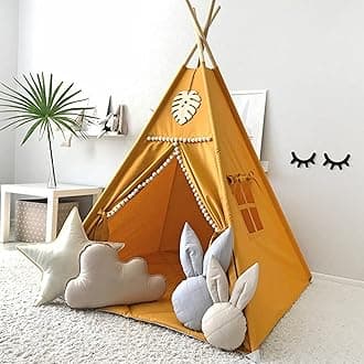 Play Teepee Tent for Kids,Foldable Cotton Canvas Play Tent,w/Window & Plush Ball,Indoor & Outdoor for Carry Bag Without Mat