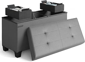 Storage Ottoman Bench with Storage Bins, 30-In Storage Bench for Bedroom End of Bed, Folding Foot Rest Ottoman with Storage for Living Room, Storage Chest Max 660lbs, Faux Leather Ottoman, Grey