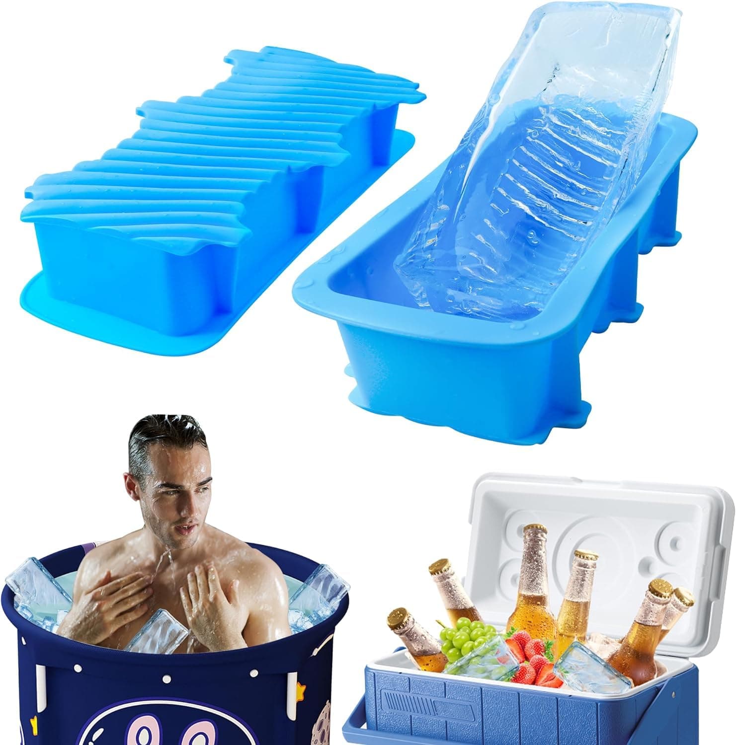 Large Ice Mold, Total 5 lbs Ice Cubes for Cold Plunge tub or Coolers, Reusable Big Silicone Ice Cube Tray for Ice Bath Chiller, 2 Pack New Extra Cold Plunge Accessories