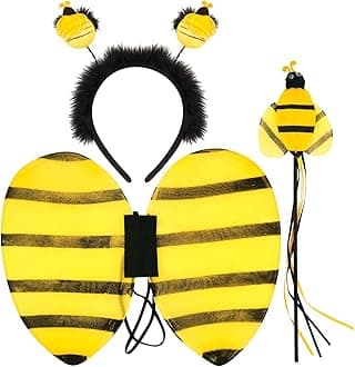 3 Piece Bee Costume for Kids - Bumble Bee Wings, Headband and Wand, Animal Fancy Dress, Bug Costume Kids