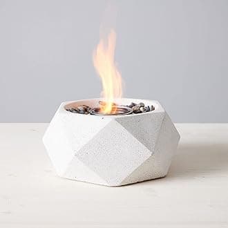 TerraFlame Geo Fire Bowlテーブルトップ | ポータブルコンクリートファイヤーピット 屋内外用 | ゲル燃料缶1個 | クリーンな燃焼と無煙 | 保護コルクベース | StoneCastホワイト仕上げ