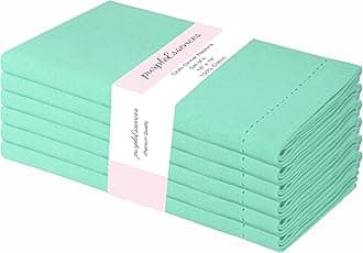 PurpleEssences Set of 6 Hemstitch Cloth Dinner Napkins 100% Cotton - Soft Durable Washable -Ideal for Events Wedding Spring and Summer - Perfect Everyday Use Table Linen 18x18 - Turquoise