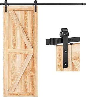 EaseLife 5.3 FT Sliding Barn Door Hardware Track Kit,Basic J Pulley,Slide Smoothly Quietly,Easy Install (5.3FT Track Kit for 30"~32" Wide Single Door)