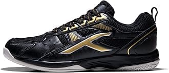 HUNDREDMens Raze Badminton Shoes (Non Marking) | Also Perfect for Squash, Basketball & Indoor Sports | Lightweight & Durable | X-Cushion, Active Grip Sole, Toe Assist (Black::Gold, 7Uk)