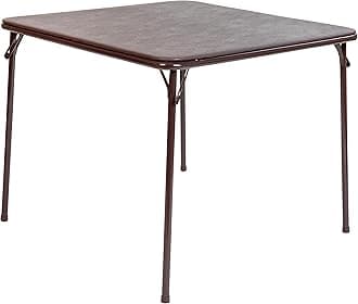 Flash Furniture Madelyn 33.5" Square Folding Multipurpose Card Table with Padded Vinyl Top, Portable Folding Game Table for 4 Players, Brown