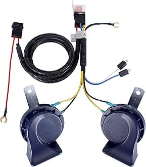 FARBIN Horn 12V Car Horns Loud Dual-Tone Waterproof Auto Horns Electric Snail Horn Kit Universal for Any 12V Vehicles (Blue horn with wire harness, 12v)