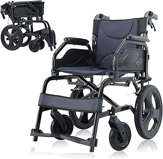 Lightweight Wheelchair Aluminum Alloy with Handbrakes, Silla de Ruedas for Adults, Durable Square Tube and Flip Up Armrest