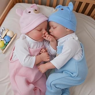 Lifelike Reborn Baby Dolls Twins, 17 inch Soft Vinyl Baby Dolls Realistic Newborn Real Life Baby Boy Girl Dolls with Clothes and Toy Gift for Kids Age 3+
