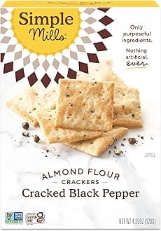 Almond Flour Crackers, Black Cracked Pepper - Gluten Free, Vegan, Healthy Snacks, Plant Based, 4.25 Ounce (Pack of 1)
