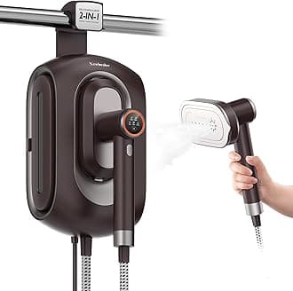 Newbealer 2In1 Pro Steam Station Iron, 1550W Turbo 3-level Steam & 3 Dry Heat Modes for Clothes, 30s Heat Up, 1.2L Tank, Auto-Off, Self Cleaning, Innovative Storage for Home & Hotel (Brown)