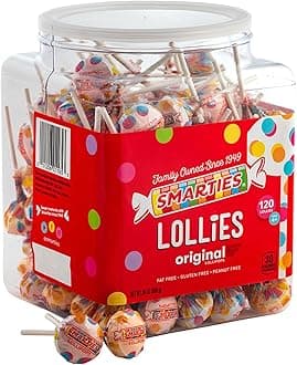 Smarties Lollies - Gluten Free, Peanut Free, Fat Free Assorted Fruity Flavors Lollipops - Low Calorie Perfect for Birthdays, Parties - Made by US Candy Company Since 1949 - 34 oz 120 Count (Pack of 1)