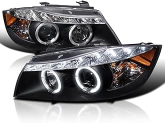 SPEC-D TUNING LED Strip Black Projector Headlights Compatible with 2006-2008 BMW E90 3-Series 4 Door Sedan, Left + Right Pair Headlamps Assembly