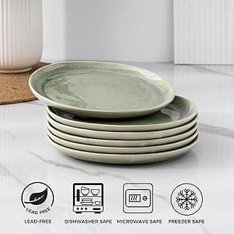 AmorArc Ceramic Plates Set of 6, 8.5 Inch Handmade Reactive Glaze Stoneware Plates set for Dessert, Salad, Appetizer, Small Dinner Plates, Microwave & Dishwasher Safe, Scratch Resistant