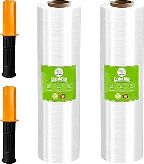 Cosy Family Plastic Wrap Stretch Film Roll - 1000ft 60 Gauge Industrial Strength 15 inch Wide Clear Plastic Wrap Roll with Handles for Pallet Wrapping Shipping Moving - Clear, Pack of 2