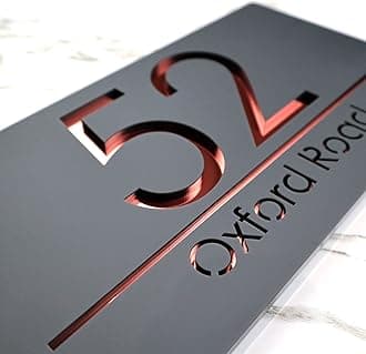 K Smart Sign | Bellisima H3 F31 | Matt Dark Gray Personalised House Sign Laser Cut 3d Door Numbers Street Address Grey Number Signs Plaque | 300mm x 160mm (Matt Dark Gray & Rose Gold Mirror)