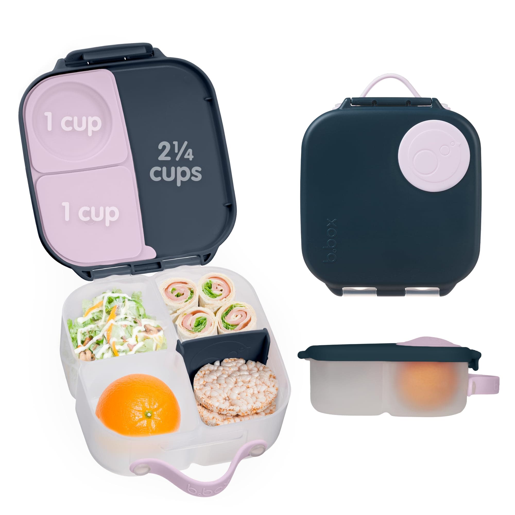 b.box Mini Lunch Box - 4.25 Cup Leak Proof Bento Box for Kids Ages 3+ - 3 Compartment Snack Containers, School Lunch Container, Dishwasher Safe, BPA-Free, PFAS-Free - Indigo Rose