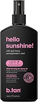 SPF 7 Tanning Oil | Hello Sunshine - Deep Suntan Dry Spray, Best Outdoor Browning Body Mist, Packed with Moisturizing Goji Berry, Pomegranate + Açai, Austrailian Brand, 8 Fl Oz