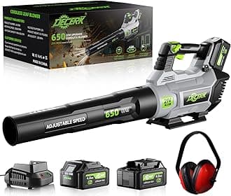 Leaf Blower Cordless, 21V Electric Leaf Blowers with 2X 4.0Ah Battery, Lightweight Snow Blower with Turbo Button, Variable Speed Dial, and Cruise Control for Sidewalks, Garages, Yards & Patios