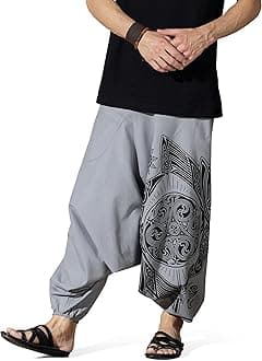 Printed Harem Pants for Men's Cotton Hippie Style Baggy Boho Yoga Pajama Pant with Pocket