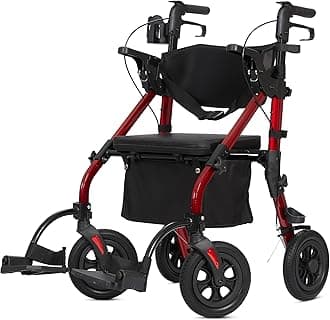 2 in 1 Rollator Walker with Padded Seat, All-terrain Wheels, Under-seat Basket for Seniors, Red