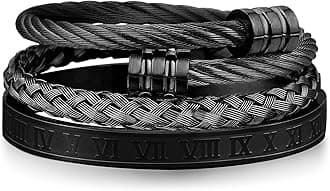 3PCS Stainless Steel Bracelets for Men Gold Roman Numeral Bangle Bracelet Twisted Cable Bracelet Adjustable Cuff Bracelet Mens Luxury Jewelry Bracelets Gifts