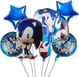 Sonic Balloons Sonic Party Decorations Supplies 6 pcs Sonic Foil Balloons for Kids Birthday