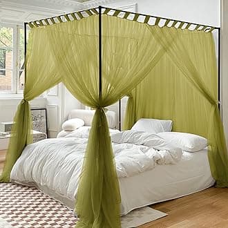 Mengersi Simple 4 Corners Post Curtain Bed Canopy Bed Frame Canopies Net,Bedroom Decoration Accessories(Full,Sage Green)