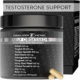 Self Obsessed Masculine Vitality & Testosterone Support - 10-in-1 Complex with Shilajit, Tongkat Ali, & Fadogia Agrestis - 120 Capsules, 2 Month Supply