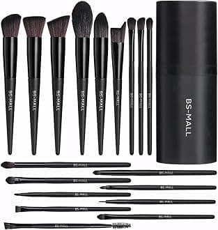 Makeup Brush Set 18 Pcs Premium Synthetic Foundation Powder Concealers Eye shadows Blush Makeup Brushes with black case (C-Black）