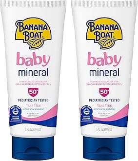 Banana Boat 100% Mineral Baby Sunscreen Lotion SPF 50 Twin Pack | SPF 50 Sunscreen for Babies, Baby Sunblock Lotion, Oxybenzone Free, 6oz each