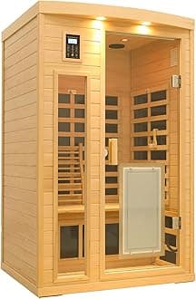 Saunas 902B Far Infrared Sauna, Indoor Wooden Dry Sauna Low EMF (Hemlock Wood, 2-Person Plus Size 360 Envolved)