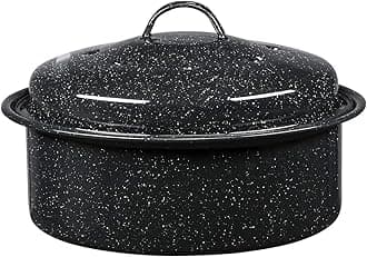 8.7-Inch Small Covered Round Roaster, 3Lb Capacity – Mini Roaster Enamel Steel Cookware, Dishwasher Safe & PFOA-Free, Even Heat Distribution for Poultry, Meat, Vegetables (Speckled Black)