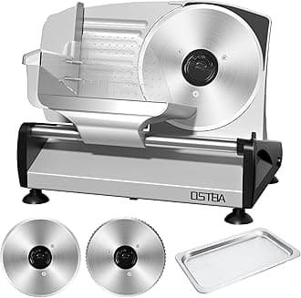 OSTBA Meat Slicer with Quiet DC Motor, 200W Electric Deli Slicer, Dual 7.5'' Stainless Steel Blades, 0-15mm Adjustable Thickness, Easy to Clean, Ideal for Meat, Cheese, Bread, and Vegetables