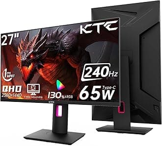 KTC 27'' 240Hz QHD 1440P Gaming Monitor 144Hz 1ms 65W Type C USB DisplayPort HDMI HDR400 Tilt/Height/Pivot/Swivel Fast HVA AdaptiveSync VESA