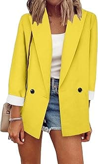 BOFETA Women's Solid Color Blazer Cardigan Casual Long Sleeve Plus Size Blazer with Pockets