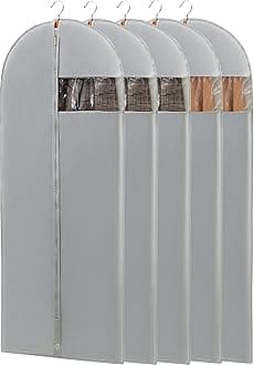 Dress Bags for Gowns, 65'' Long Garment Bags for Hanging Clothes, Dress Garment Bag, Grey Dress Cover with Clear Window for Dresses, Coats, Uniforms - 5 Pack