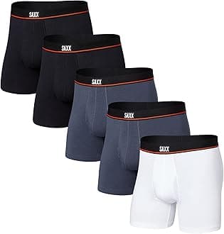 SAXX Underwear Co. Men's Non-Stop Stretch Cotton Boxer Brief Fly Pack of 5 with Built-in Pouch Support, Core
