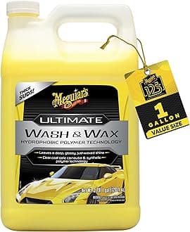 Meguiar's Ultimate Wash and Wax, Car Wash Soap and Wax Cleans & Shines in One Step, Shine & Protect with an Enhanced pH Balanced Car Paint Cleaner, 1 Gallon