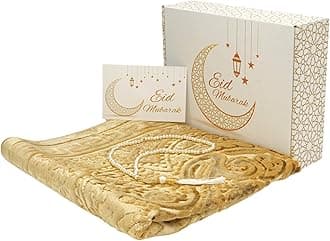 Modefa Muslim Prayer Rug Islam - Ramadan Gifts Set with Prayer Mat & Tasbih Prayer Beads - Soft Plush Islamic Gifts for Women Muslim Gifts for Men - Luxury Velvet Gift Box Set (Paisley Golden Yellow)