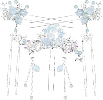 5PCS Flower Pearl Tassels Hairpin, Rhinestone Hair Clips Headpiece Vintage Chinese Hanfu Wedding Brides Hair Accessories for Women Girls Updo Long Hair