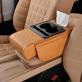 Car Center Console Cover for Toyota Hilux Double Cab 2001-2025, Microfiber Leather Armrest Cushion 5-in-1 Center Console Cover with 2 Storage Bags Cup Holder Tissue Box Interior Accessories