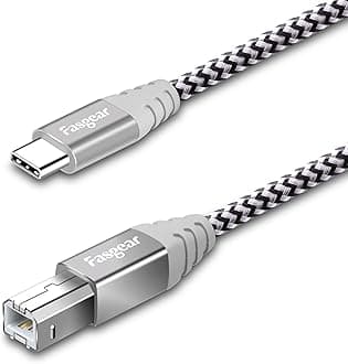 Fasgear Printer Cable, Type C to USB B 2.0 Cable,1 Pack Nylon Braided Printer Scanner Cord with Metal Connector Compatible with HP, Canon, Printers, Midi Keyboard and More (6ft, Gray)
