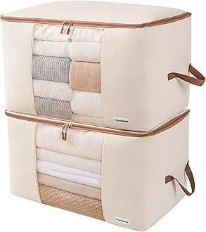 Comforter Storage Bag - Folding Organizer Canvas bag for King/Queen Comforters, Pillows, Blankets, Bedding/Quilt, Blanket, Duvet, Mothproof Space Saver; XL Large Organizers, 24"x14"x14" 2 Pack