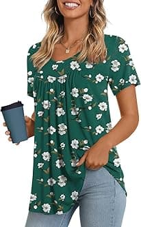 LONGYUAN Womens Tunic Tops 2025 Short Sleeve Shirts Summer Casual Tee Comfy Blouses S-4XL