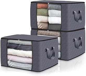 Fab totes Storage Bags,Clothes Blanket Storage Bins Foldable Closet Organizers with Reinforced Handle for Home Dorm Storage and Organization,Fabric Bags for Organizing Sheets,Clothing (Grey,3 Pack)